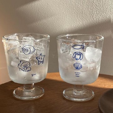 自制中古ins海洋貝殼修勾高腳杯 法式浪漫甜品杯 小眾簡約牛奶杯