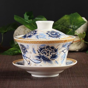 蘭州餐廳炮臺花茶銀川寧夏蓋碗陶瓷三三才家用八寶茶特大號大白