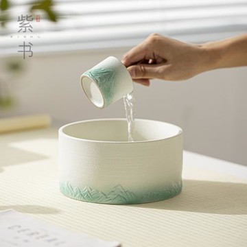 山意茶洗缸大號陶瓷輕奢高檔功夫茶具配件茶渣缸建水杯洗盆家用