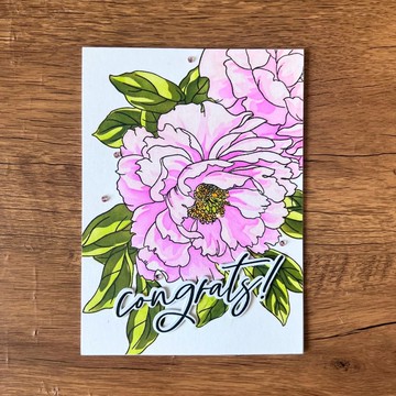 congrats! 紫紅 牡丹花 慶祝 派對 賀卡 結婚卡 生日卡