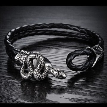 真皮手環 鈦鋼手鍊-創意個性靈蛇造型生日情人節禮物男飾品73cq61【獨家進口】【米蘭精品】