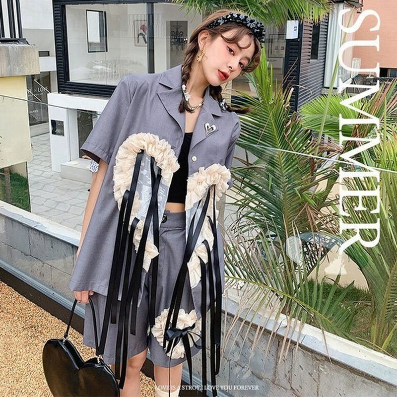 セットアップ レディース ツーピーススーツ 2点セット 春夏 半袖 ショーツ おしゃれ ファッション デザインセンス 韓国スタイル 通販 Lineポイント最大get Lineショッピング