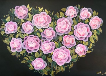 玫瑰心情祝福傳情原作手繪掛畫 贈木框