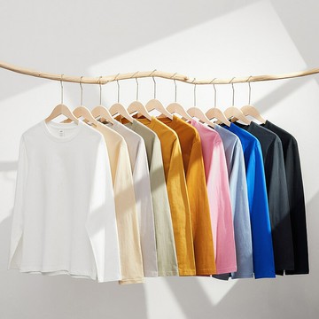 230克秋季新疆精梳全棉重磅圓領純色長袖男t恤寬松打底衫壹件代發鑫弘-衣錦男裝