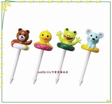 asdfkitty*日本TORUNE小青蛙.小老鼠.小鴨.小熊游泳 食物叉/水果插.三明治叉-日本正版