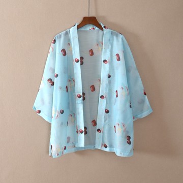 女裝披肩薄款七分袖印花外套空調衫防曬衣上衣服潮