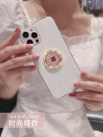 手機指環扣支架鑲鉆個性創意四葉草水鉆手指扣蘋果oppo華為vivo后殼支撐貼女款便攜懶人通用桌面多功能拉環潮