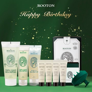快速出貨【ROOTON】生日快樂！植萃洗髮精200ml+植萃洗髮精70ml+海藻洗髮精70ml+頭皮按摩梳+沐浴膠10ml x2+身體乳10ml x2+植萃手提禮盒(雙子座生日禮物)