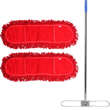 Clean Mate 90公分除塵拖把布 2入 + 不鏽鋼桿組  紅色 + 藍色 + 銀色  1組