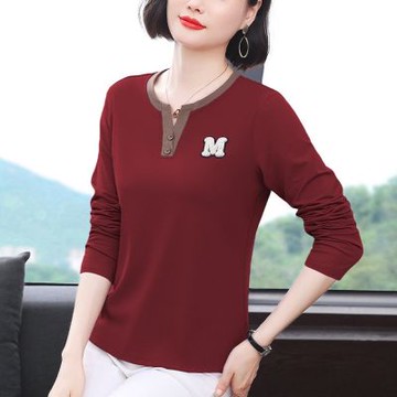 [巴黎精品] 現貨+預購 高級寬鬆上衣長袖罩衫T恤簡約大碼休閒大尺碼女裝百搭媽媽裝-V領M刺繡2色a1lq40