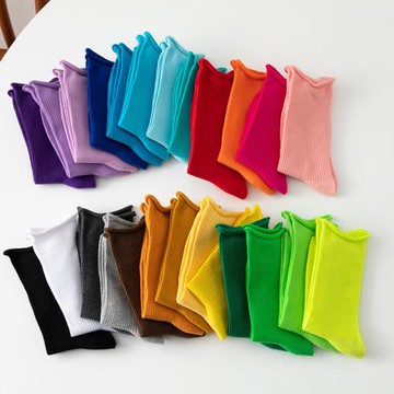 白色堆堆襪子女中筒襪純棉ins潮彩色春秋季卷邊夏季黑色外穿長襪