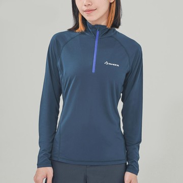 Wi 環保機能輕量排汗速乾拉鍊上衣 女款 深海藍