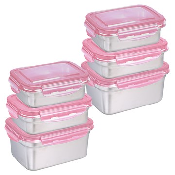 NEOFLAM SUS 304不鏽鋼長型保鮮盒6件組 夢幻雪酪  600ml 2個 + 1L 2個 + 1.5L 2個  1組