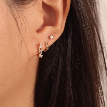 s925純銀彩色輕奢風鑲鑽耳扣耳圈 不規則復古U型耳環 女潮