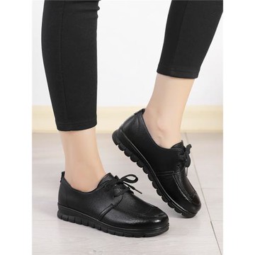 肯德基工作鞋女士上班皮鞋黑色防滑軟底廚師廚房專用女鞋防水防油