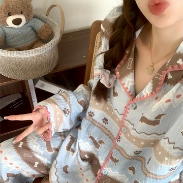 睡衣 薄款睡衣 學生睡衣 甜美休閒可愛舒適睡衣 性感甜美睡衣 可外穿 休閒風 長袖寬鬆大碼睡衣 睡衣套裝