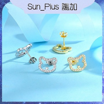 Sun_Plus 台灣現貨 誠美02 閃鑽鏤空老虎耳釘 中國風氣質閃鑽鏤空老虎耳環女發財萌趣時尚配件耳環 耳釘 耳環