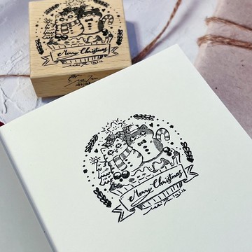 2023聖誕紀念章-貓咪聖誕杯子蛋糕-櫸木橡皮印章