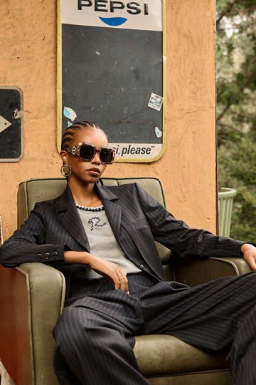 午夜藍條紋短版西裝外套