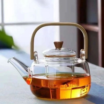 臺灣/免運✨壺茶  玻璃茶壺家用  水壺加厚竹把玻璃提樑壺電陶爐煮茶壺家用耐高溫過濾花茶壺茶具套裝