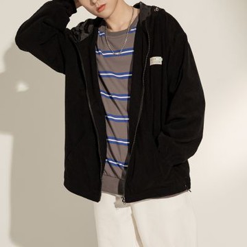 OB嚴選中大尺碼-男女共穿．袖口鬆緊貼標燈芯絨連帽外套《EA3535》