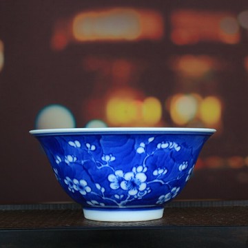 復古康熙青花冰梅花紋小碗茶盞碗景德鎮古玩古董陶瓷器仿古收藏品