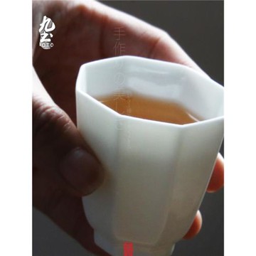 九土手工甜白釉八面品茗杯功夫茶杯景德鎮茶具日式茶道小杯茶杯