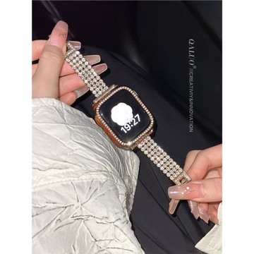 QALUO春夏新款blingbling高級感鑲鉆表帶適用apple watchS9/S10表帶iwatch8蘋果手表se/76543代41/45mm小眾女