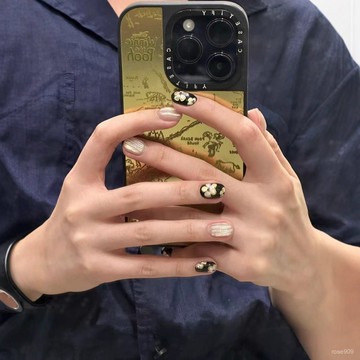 ➕最新設計款穿戴甲💅手工穿戴甲新款手繪暈染不規則花卉貓眼金箔甲片高級感顯白美甲貼短款穿戴甲 KUOC