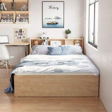 hoi!林氏木業塌塌米雙人150x190收納床架 JJ1A (附儲物櫃)-原木色