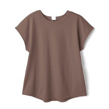 日本 GRL - 背後綁帶清爽圓領法式袖上衣-咖啡 (F)