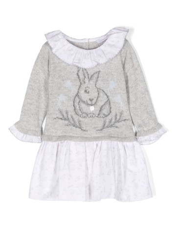 Patachou - patterned intarsia-knit layered dress - kids - Viscose/Polyamide/Merino/Cashmere/Cotton/Cotton - 6 - Grey