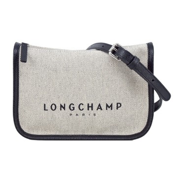 [平輸版]LONGCHAMP ESSENTIAL系列帆布LOGO字母斜背包(小/亞麻)真品平輸