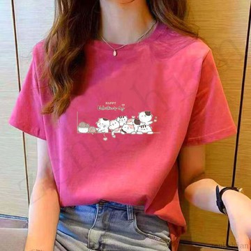 100%純棉t恤 韓版🌷大尺碼上衣 短袖t恤女 多色可選 寬鬆上衣 休閑上衣 卡通印花 大尺碼女裝 短袖上衣女 顯瘦遮肉