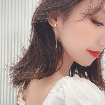 星星耳環女氣質純銀長款流蘇耳環新款潮耳環韓國氣質網紅耳飾1入