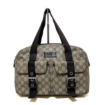 正品 GUCCI 古馳 迷你波士頓包 手提包 GG Supreme PVC 帆布 米色 棕色 中古