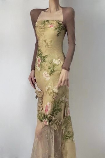 畫報夫人 原創純苧麻防曬夏季拼接小眾修身連衣裙