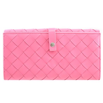 BOTTEGA VENETA 608072 編織小羊皮壓釦式發財長夾.亮粉