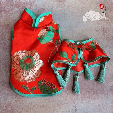 【沐心】金殿芙蓉 背心斗篷寵物唐裝新年衣服紅色狗狗貓咪披肩