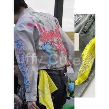 地球超新鮮劉宇寧同款腰掛絲巾腰果黃色方巾潮牌街頭褲巾腰巾