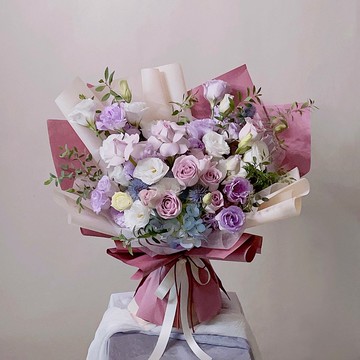 【鮮花】莓紫色玫瑰洋桔梗繡球自然風鮮花花束