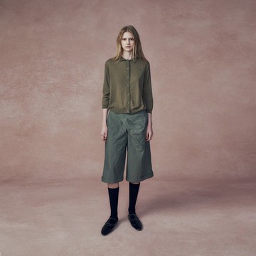 2401E21 側打大褶六分反褶褲 (松綠色)