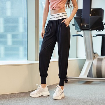 高腰收腹運動褲女寬松束腳收口休閑瑜伽褲跑步速干透氣健身長褲夏