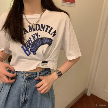 短袖上衣 設計感上衣 露臍短款短袖 爵士舞上衣 高腰T恤 辣妹穿搭 夏季上衣 含棉短袖 短款上衣