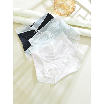 大碼內褲女冰絲200斤高腰透明超薄胖mm性感蕾絲無痕速干透氣白色