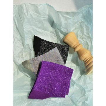 秋冬超柔親膚純棉金銀絲中筒襪日韓時尚亮絲銀蔥純色堆堆襪子女