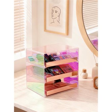亞克力抽屜式化妝收納盒大號炫彩眼影盤收納盒彩妝氣墊粉餅置物架