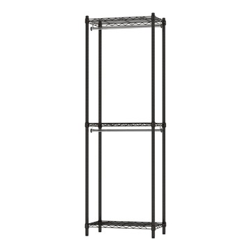 KI WISH 居家生活 3層衣櫥架/層架/簡易衣櫃/鐵架 無布套 附2支吊衣桿  黑色  60 x 35 x 180cm