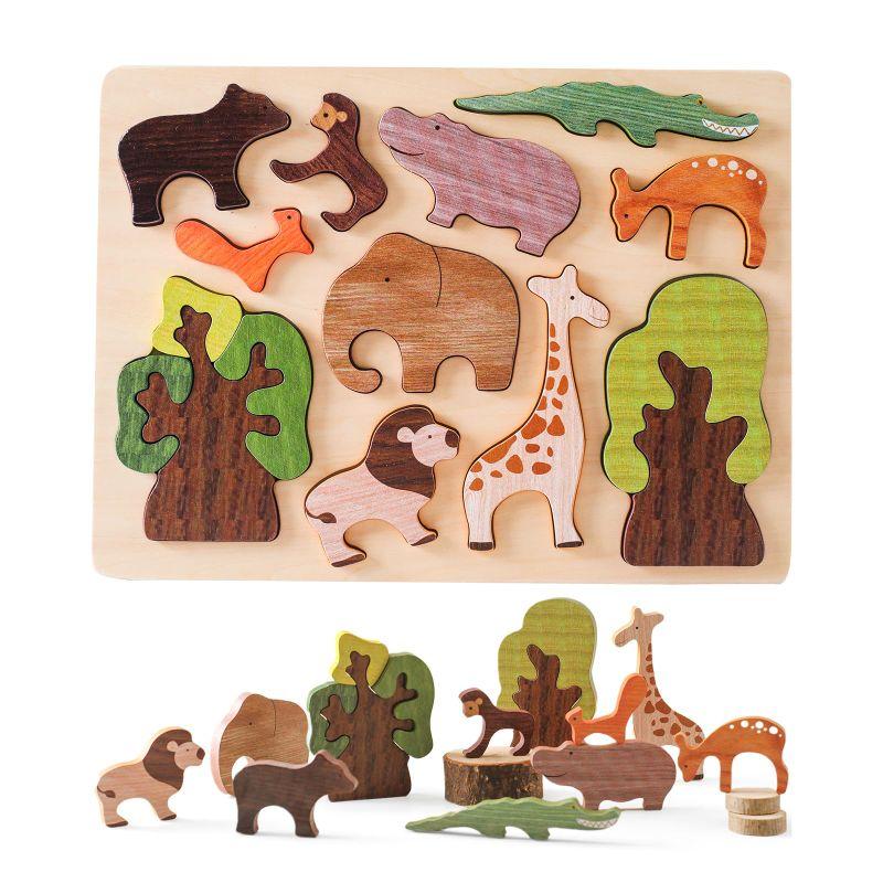 Wooden Teether 形合わせ 木製パズル パズル おもちゃ 動物パズル 11点