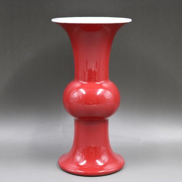 清乾隆胭脂紅釉花觚瓶手工仿古家居裝飾瓷器擺件古董古玩老貨收藏1入